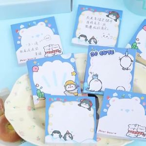 Adorable Penguin Square Sticky Note Pad Non-Tear Reusable Tabs for Student Study Office Supplies Memo Pad