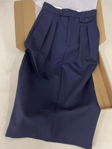 Pointed Early Autumn American Retro Design High Waist Versatile Slimming Casual Dark Blue Workwear Mini Skirt for Women