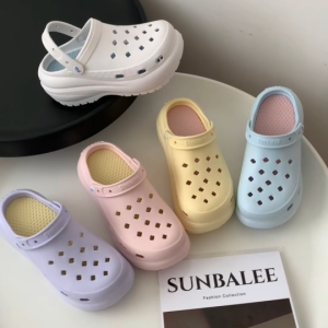 SUN8694🍒 รองเท้าหัวโต เสริมส้นสูง 8 ซม สีพาสเทลน่ารัก รองเท้าแตะแบบสวมสไตล์เกาหลี พื้นนิ่ม นวดเท้า ใส่สบาย🍒