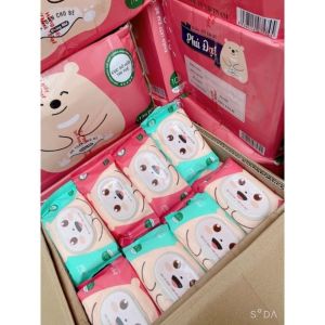 [ 10 gói]  Khăn ướt Phú Đạt Gấu Béo không mùi 120 tờ bản to.