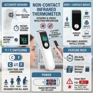 Medical IR Fever Thermometer Or Mini Blood Oxygen Oximeter | Digital Non-Contact Ear Thermometer for Child Adult Body Temperatu