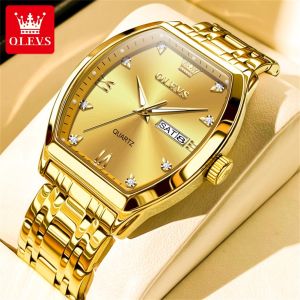 OLEVS | OLEVS 5528 Quartz Mens Watch Luxury Brand Diamond Business Stainless Steel Waterproof Tonneau dial Gold Watch Reloio Masculino