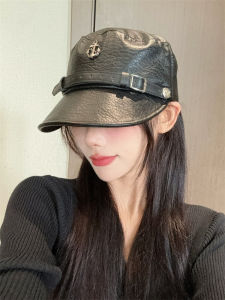 Leishu Zhao Womens Leather Fishing Cap Equestrian Beret Hat Face Slimming Duckbill Hat Casual Style Spring Autumn Winter