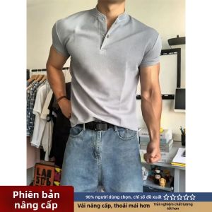 LIUBU | Áo Polo Cổ Henry Ôm Body Thoáng Khí Tay Ngắn