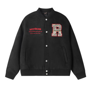 Suede Ethnic Patch Baseball Jacket