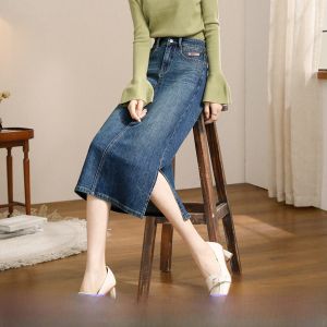 กระโปรงยีนส์ทรงเอเอวสูง กระโปรงทรงเอยาวปานกลางสำหรับผู้หญิง ทรงตรง กระโปรงสั้น ทรงเอ ทรงเอ ทรงเอ ทรงเอ