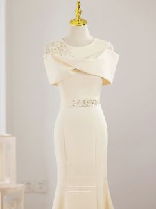 ชุดราตรีสีแชมเปญหรูหรา ชุดเดรสยาวเอวกลาง แขนกุด กระโปรงทรงหางปลา ชุดราตรีสำหรับผู้หญิง ชุดราตรียาวปานกลาง