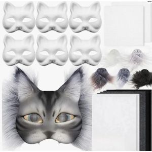 Cat Masks for Painting Masks Crafts Cat Masks for Painting Felt Mask Craft Kit Therian Mask for Halloween Masquerade Cosplay