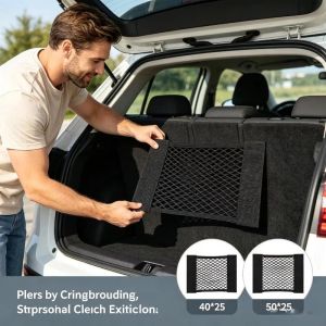 Double Mesh Pocket Car Trunk Velcro Holder Elastic Storage Organizer
