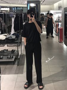 Quần Ống Rộng Màu Đen Ccje Quần Ống Đứng Cho Nam Quần Dài Rộng Rãi Trào Lưu Xuân Hè Quần Thường Ngày Rủ Nam Kiểu Mỏng