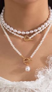 Ingemark | Elegant Vintage Imitation-Pearl Love Heart Pendant Choker Necklace Women Punk OT Buckle Bead Chain Wed Jewelry Y2K Accessories