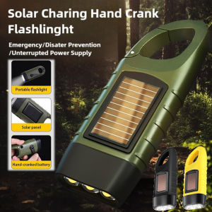 Hand Crank Solar Powered Flashlights Handheld Survival Flashlight Waterproof Mini Emergency Light for Camping Hiking Daily Use