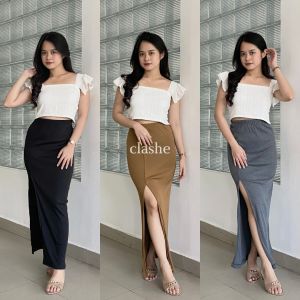 Yema Skirt Rok Rib Wanita Korean Style Terbaru Kekinian Viral by Clashe