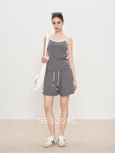 High-End Hanmace Cotton Sports Casual High Elastic Small Strap Vest Shorts Set THESOONG Commute Style Pure Color Pattern