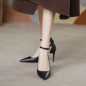 สีนู้ด รองเท้าส้นสูง ผู้หญิง ฤดูใบไม้ผลิ ฤดูร้อน ใหม่ฝรั่งเศส Hollow OUT BUCKLE Pointed Toe อย่างสง่างาม หลากหลาย รองเท้าเดี่ยวส้นบาง