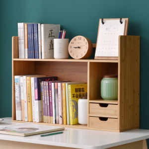 ตู้หนังสือแบบพับได้ขนาดเล็ก ชั้นวางของสำหรับโต๊ะทำงาน ชั้นวางของหลายชั้น ทำจากไม้ไผ่ ดีไซน์เรียบง่าย สไตล์เรียบง่าย