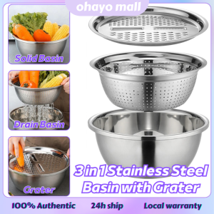 3Pcs/Set Multifunctional Stainless Steel Sink Basin Drain Basket Vegetable Cutter Kit Kitchen Julienne Grater