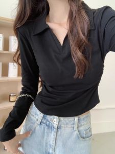 Pure Cotton Long Sleeve POLO Collar T-Shirt Womens Spring Autumn Base Shirt Inner Wear Trendy 2025 New High-End Feeling