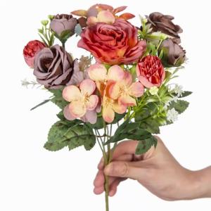 Autumn 1/3 Pcs Artificial Silk Rose Flower Outdoor Garden Wedding Bridal Bouquets Home Dining Table Decoration Festival DIY Gift