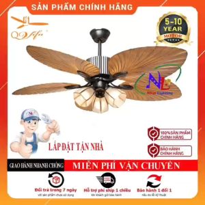 Đèn quạt tân cổ điển - Đèn quạt trang trí đẹp - Quạt trần cánh nhựa Qvifa-49 lắp biệt thự quầy pha chế phòng khách