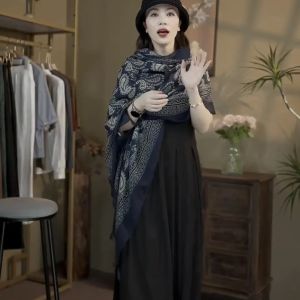 Khăn Choàng Lụa Chống Nắng Du Lịch Mỏng Bằng Vải Lanh Cotton Phong Cách Dân Tộc Cổ Điển Có Tua Rua Trang Trí Cho Phụ Nữ Trung Niên Mùa Hè