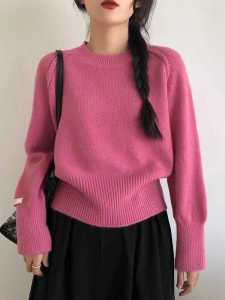 เสื้อสเวตเตอร์ผู้หญิง 2025 ฤดูใบไม้ร่วงและฤดูหนาว สไตล์ลำลอง เสื้อชั้นในหนา เอวสูง ทรงสั้น คอกลม แขนยาว ปกติ
