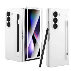 NEW For Samsung Galaxy Z Fold 7 6 5 Premium Cases With S Pen and S Pen Holder Solid Color Built-in Screen Protector Matte Cover