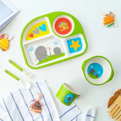 Food Grade Bamboo Fiber Childrens Divided Dinnerware Baby Eating Bowl Shockproof Cartoon Paw Patrol Eco-friendly Plate Set