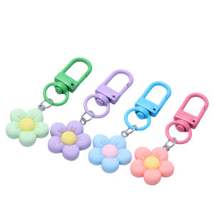 1pcs Colorful Flower Keychain Split Rings Keyfob Charm for Student Children Gifts Accessories Decorations