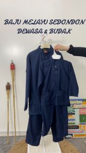 BAJU MELAYU SEMPURNA 2026 SLIM FIT COTTON NAVY DARK BLUE SEPASANG DEWASA & BUDAK - BAJU RAYA ( C001BM ) BMC