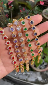 Gold Plated Zirconia Round Flower Stone Bracelet