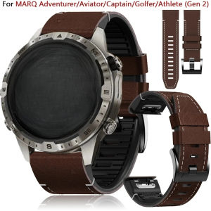 26 22mm Leather Strap For Garmin MARQ Adventurer/Athlete/Aviator/Captain/Epix Gen 2 Wrist Bracelet Fenix 7/7X/6 6 Pro Watch Band