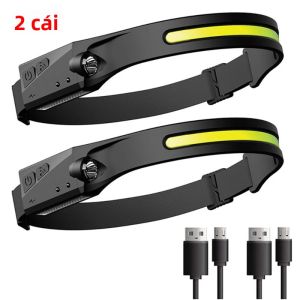 Đèn Pha LED COB Có Cảm Biến Đèn Pin Sạc USB 5 Chế Độ Chiếu Sáng Pin Tích Hợp Đèn Pha Chống Nước Đèn Pin Để Chạy Ban Đêm Cắm Trại Câu Cá