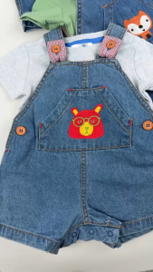 TinyBee เอี๊ยมยีนส์ เอี๊ยมขาสั้นเด็กผู้ชาย เสื้อผ้าฝ้าย Baby Overalls Cotton 100% ชุดเด็กแรกเกิด ลายกราฟฟิก อายุ 3-24 เดือน