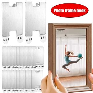 4Pcs Self-Adhesive Wall-Mounted Photo Frame Hook Household Stainless Steel Strong Traceless Photo Frame Adhesive Hook Hanger