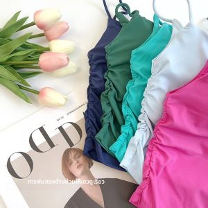 เสื้อกล้ามเซ็กซี่ไร้ตะเข็บสำหรับผู้หญิง ฤดูร้อน สวยงาม หลังสวย สวมใส่สบาย มีฟองน้ำในตัว สายเดี่ยวบาง จีบระบายอากาศ ชุดชั้นใน 👚 👍️