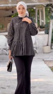 Claude Stripes Shirt by Mdly Baju Atasan Wanita Kemeja Lengan Panjang Motif Garis