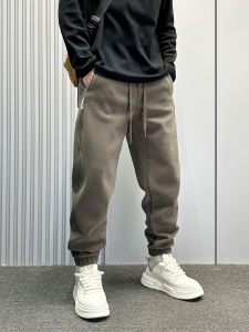 JIANSHENG | Winter Fleece-lined Cuffed Pants Korean Style Casual Loose Orlon Simple Harem Sport Pants