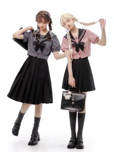 Original Magic Girl Uniform Short Sleeve Sailor Suit JK School Uniform Bubble Sleeve Black And Pink Polyester Summer Outfit