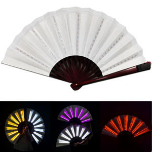 Led Light Glowing Fluorescent Fan with Battery Foldable Hand Fan for Night Performance Dance Dj Bar Club Party Decoratio
