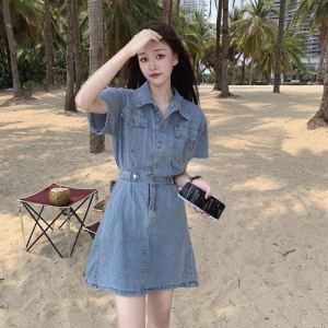 Anti-Aging Elegant Stylish Niche Style Denim Dress Womens Spring and Summer Plus Size Plus Size Ladies Waist-Tight Slimming Suspenders Skirt