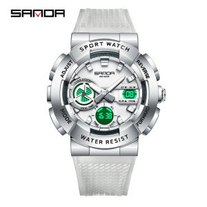 SANDA Metal Hardcore Dual-Display Sports Watch For Men |TPU Strap/3 Times/Luminous/Stopwatch/Alarm/Date/5ATM Waterproof/Large Dial