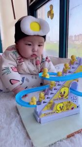 Kids Electronic Educational Toy Duck Climbing Stairs Track Toy Train Track toy with Light and Music Toy for Kids
