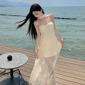 Elegant Pure Desire Vacation Dress Bohemian Atmosphere Strapless Long Skirt for Beach in Sanya Bali Summer Womens Dress