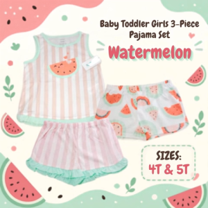 Baby Toddler Girls 3-Piece Pajama Set – Watermelon Prints | Sleepwear Set