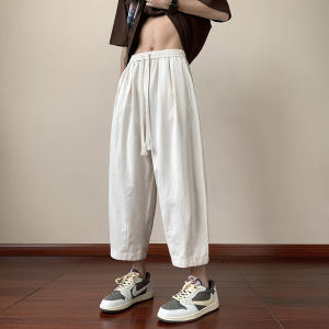 Mens Summer Thin Straight Leg Linen Pants Loose Wide Leg Casual Cotton Linen Trousers Comfortable Breathable Fashionable
