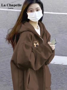 La Chapelle Oversize Hoodie Jacket Womens American Style Spring Breakout Thin Cardigan Cotton Polyester Streetwear