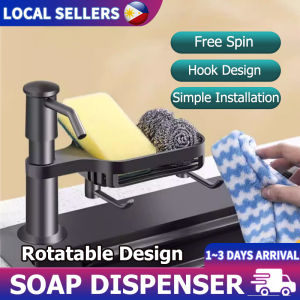 High Quality Silver Kitchen Sink Liquid Soap Dispenser With Tray Hooks Countertop Dish Soap Pump Dispenser