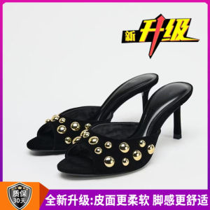 New Womens Velvet Effect Stiletto Heel Sandals Buckle Decorated Fashionable Slip-On High Heels Ideal for Daily Wear