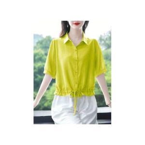 HUAXUNRAN | Fashionable Youthful Loose Fit Slimming Short Sleeve Shirt with Polo Collar